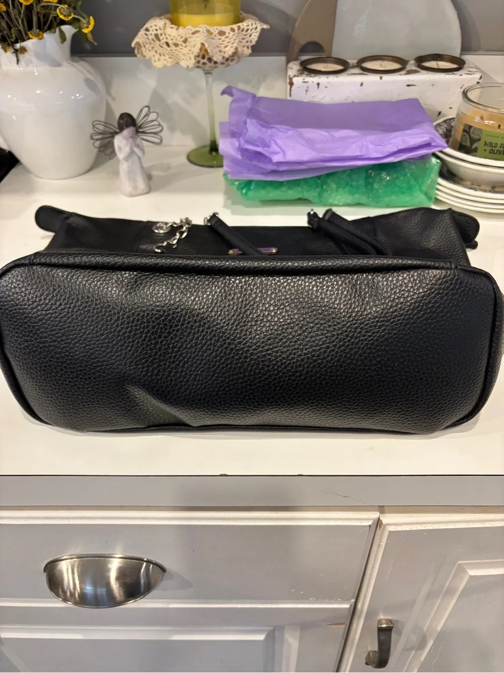 Stone Mountain Accessories Black Pebbled Tote with Chain-Strap Accents